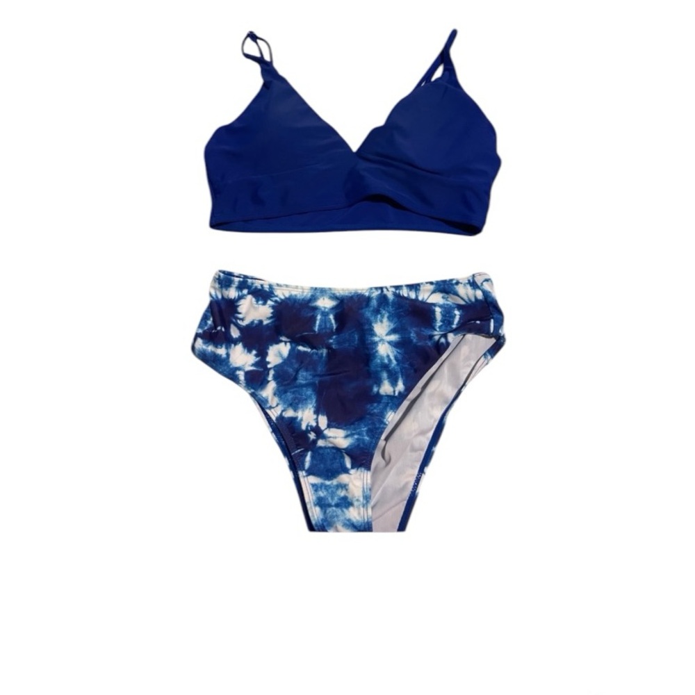 Blue Tie-Dye Bikini Set - Size M, High Waisted Criss-Cross Push Up, NWOT